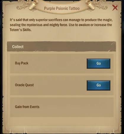 Purple Psionic Tattoo sources: buy pack, Oracle Quest or events