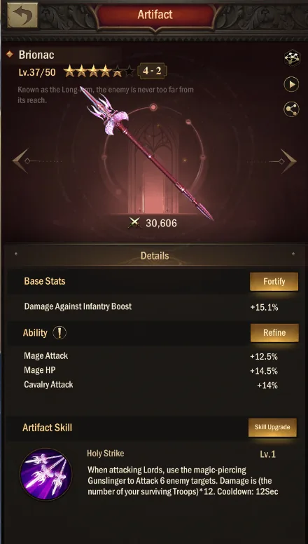 Brionac details with the Holy Strike skill