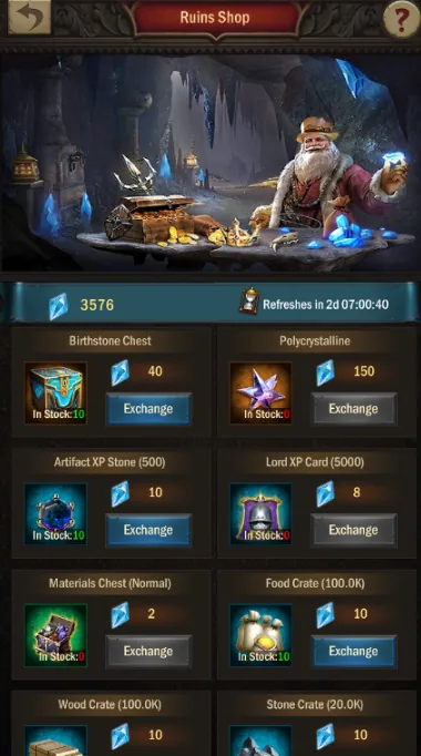 Ruins Shop item list