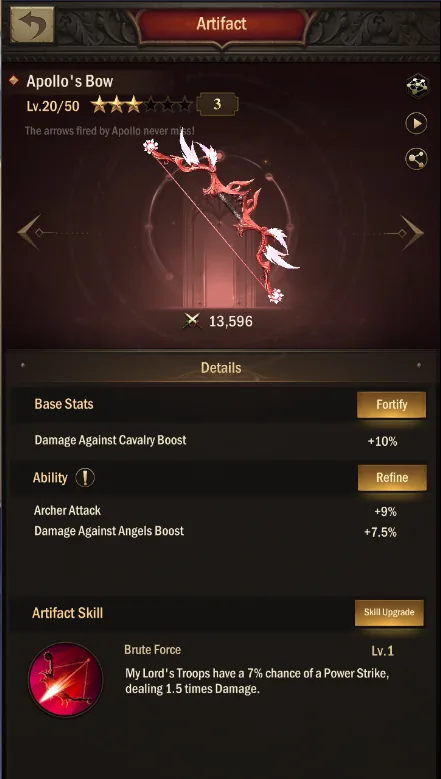 Apollo's Bow details with the Brute Force skill