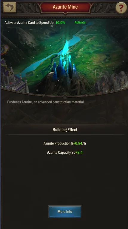 Azurite Mine with no buffs: production 8 + 0.84 per hour