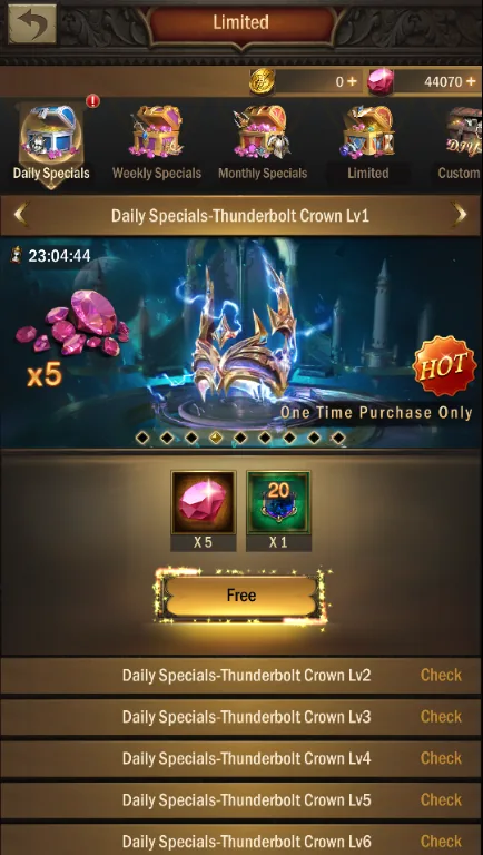 Daily specials with a free reward