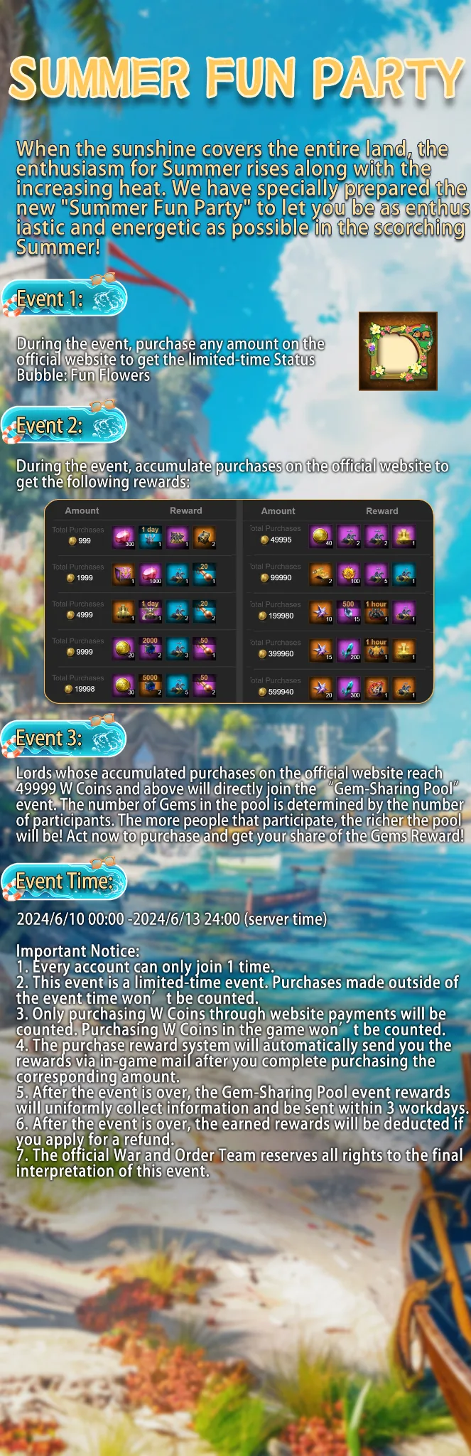 Summer Fun Party W-coin event announcement