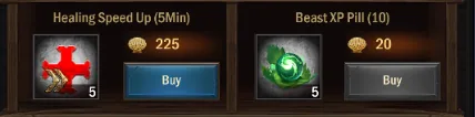 Healing Speed Up and Beast XP Pill for shells