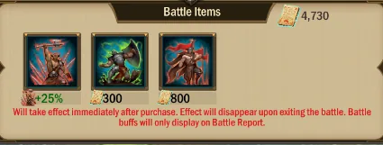 Battle Items shop inside Fortress War