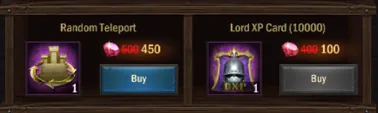 Random Teleport and Lord XP Card for gems
