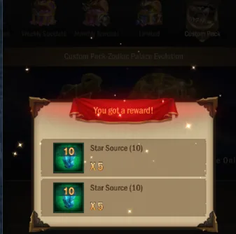 Reward popup with Star Source
