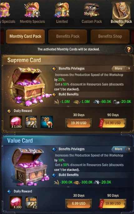 Monthly Card Pack with Supreme Card and Value Card prices