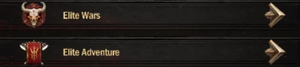 Elite Wars and Elite Adventure menu buttons