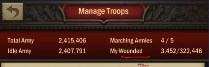Manage Troops showing My Wounded