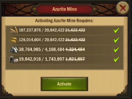 Activating Azurite Mine requirements