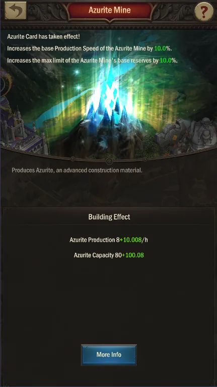 Azurite Mine with monthly card and VIP: production 8 + 10.008 per hour