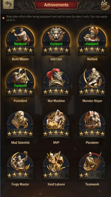 Achievements equipped for attack