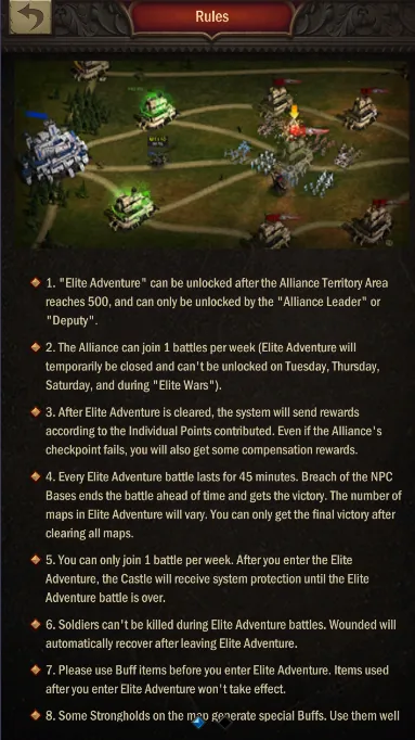 Elite Adventure rules screen