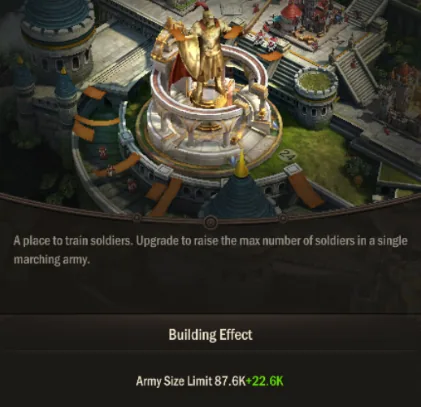 Drill Grounds building effect: army size limit
