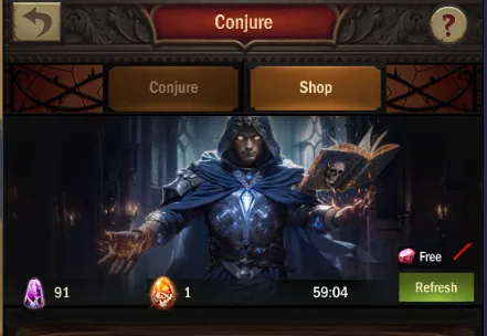 Conjure shop with the free refresh button