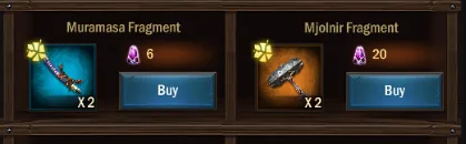 Muramasa and Mjolnir fragments for sale
